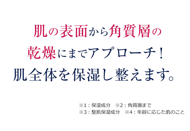 肌の表面から角質層の乾燥にまでアプローチ！肌全体を保湿し整えます。