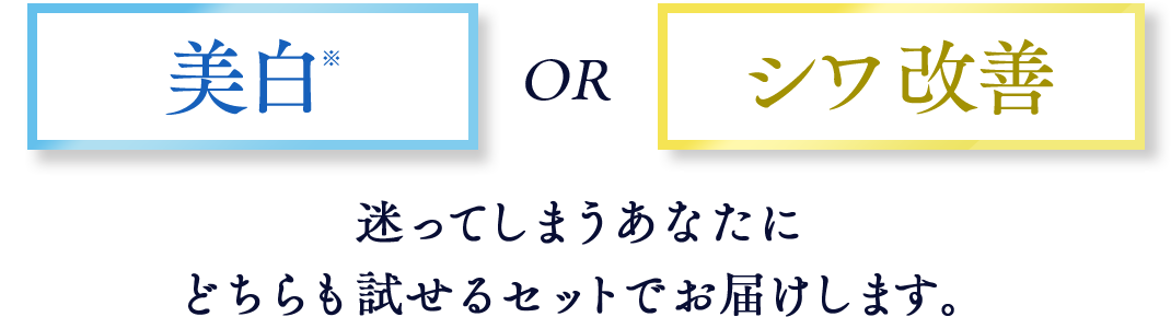 美白orシワ改善迷ってしまうあなたにどちらも試せるセットでお届けします。